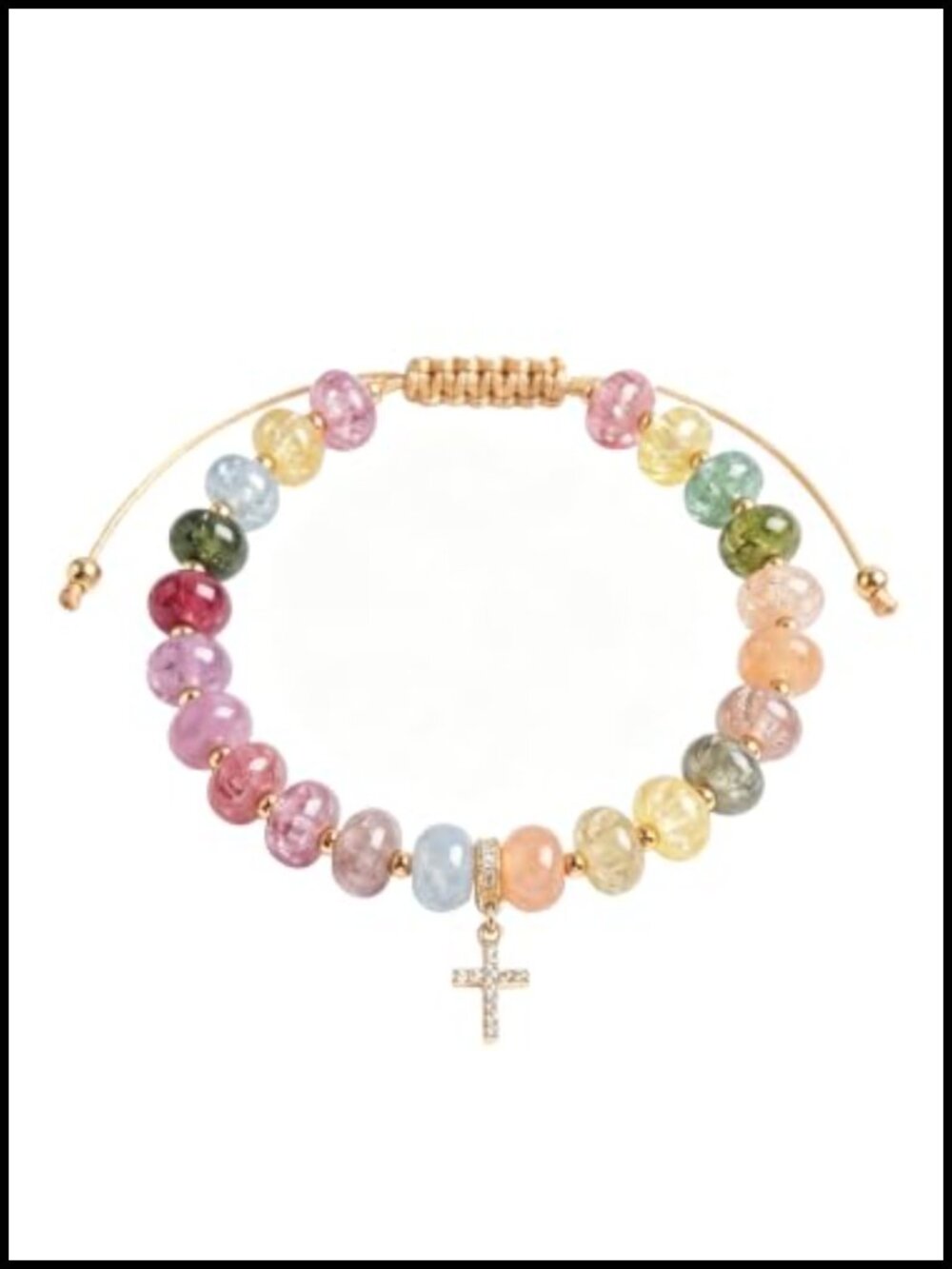 14K Gold Plated Crystal Cross Charm Bracelet Spiritual Healing Adjustable